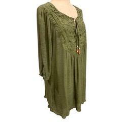 XL Indigo Rose Womens Boho Shift Dress Olive Green