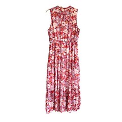 Indigo Rose Sz L Floral Sleeveless Maxi Dress Tiered Lined Tie Front V-Neck