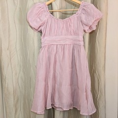 Pink Crinkle Babydoll Mini Dress S Puff Sleeve Coquette Cottagecore Balletcore