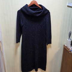 Talbots Dress Womens Small Blue Cowl Neck 3/4 Sleeve Knit Sweater Knee Length