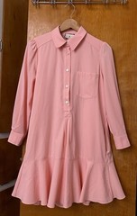 TUCKERNUCK Pink Crepe Callahan Preppy Minimalist Shirt Dress Ruffle Size S