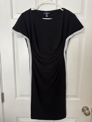 Chaps Black White Side Rushed Color Block Slimming Jersey Dress Small