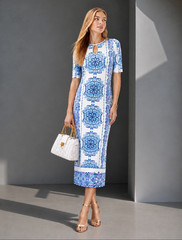 New🌺$435 Johnny Was Belmont Sunset White Blue Embroidered Mesh Midi Dress L
