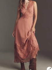 By Anthropologie V-Neck Lace-Panel Maxi Dress Sz XS NWT Rose Pink Coquette Read