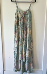 Love Stitch Blue Floral Smocked Tie-Front Strappy Maxi Dress S