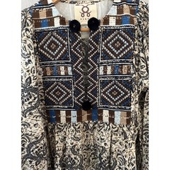 FIGUE Boho Baltic Embroidered Pom Pom Lucie Mini Puff Sleeves Dress Size XS