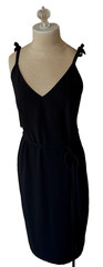MALIA MILLS Strappy shoulder Bow Ties Belted Sheath Crepe LBD Slip Dress 4 Black
