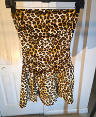 Arden B. Leopard Animal Print Strapless Ruched Stretch Mini Bodycon Dress M