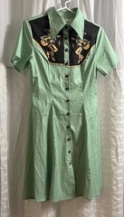 Alien Cowboy Cowgirl Dress For Women Green Button down Short Sleeves Boozelele S