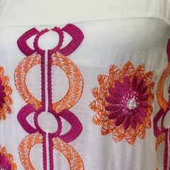 Gretchen Scott White Cotton Embroidered Shift Dress Orange Pink Floral XS Boho