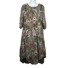 Marty Midi Dress Size M Gray Brown Floral Cottagecore Prairie Modest Layered