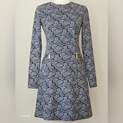 MICHAEL Michael Kors Women&rsquo;s Size 2 Navy and White Paisley Long Sleeve Dress