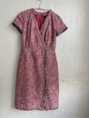 Banana Republic Pink Tweed Faux Wrap Fringe Sheath Dress Size 0
