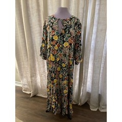 Natural Life Floral Maxi Dress Long Sleeve Button Cuff L/XL Flowy Boho