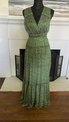 ASTR the Label Edessa Tiered Ruffle Maxi Dress Sz S Green Pink Floral V-Neck