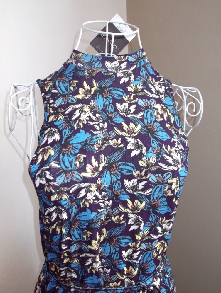 NWT TOPSHOP Blue/Floral Tropical Print Turtleneck Sleeveless Tunic Dress Size 8