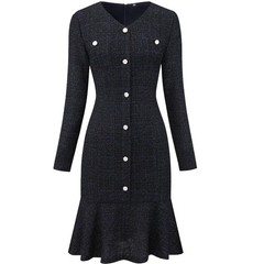 INSPIRE CHIC Women Bodycon Mermaid Tweed Long Sleeve Elegant Cocktail