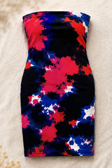 Women’s Strapless Multicolor Abstract Bodycon Mini Dress, Size S Regular