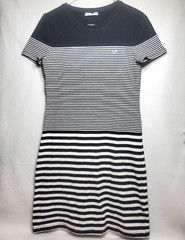 Calvin Klein Dress Womens Size See Measurements Shift Sheath Black White Stripes