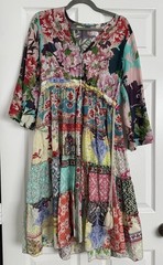 NWT JOHNNY WAS GIGI SILK PATCHWORK PEASANT DRESS W/ SLIP SMALL $378RRP