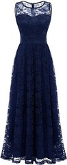 Wedtrend Floral Lace Long Bridesmaid Dress Maxi Formal Gown, Navy Size M (B31)