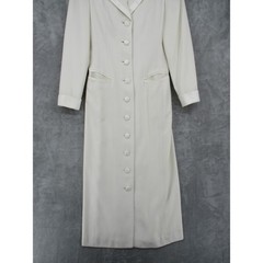 Kasper ASL Dress Womens 4 Maxi Long Coat Career Satin Trim Modest Ivory Office