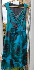 Alexon Teal/Turquoise/Aqua Satin Floral Design Fitted Shift Dress Size 12
