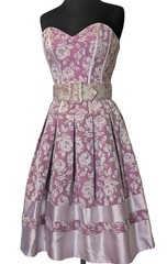 Badgley Mischka Women&rsquo;s Size 2 Pink Floral Jacquard Fit & Flare Dress Belted