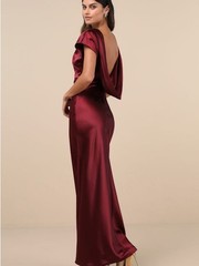 Lulus Captivating Presence Wine Red Satin Cowl Back Maxi Dress Size S