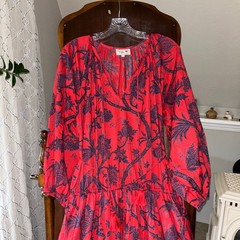 Mille Travel & Resort Maxi Dress Red blue floral Cotton long sleeve small boho