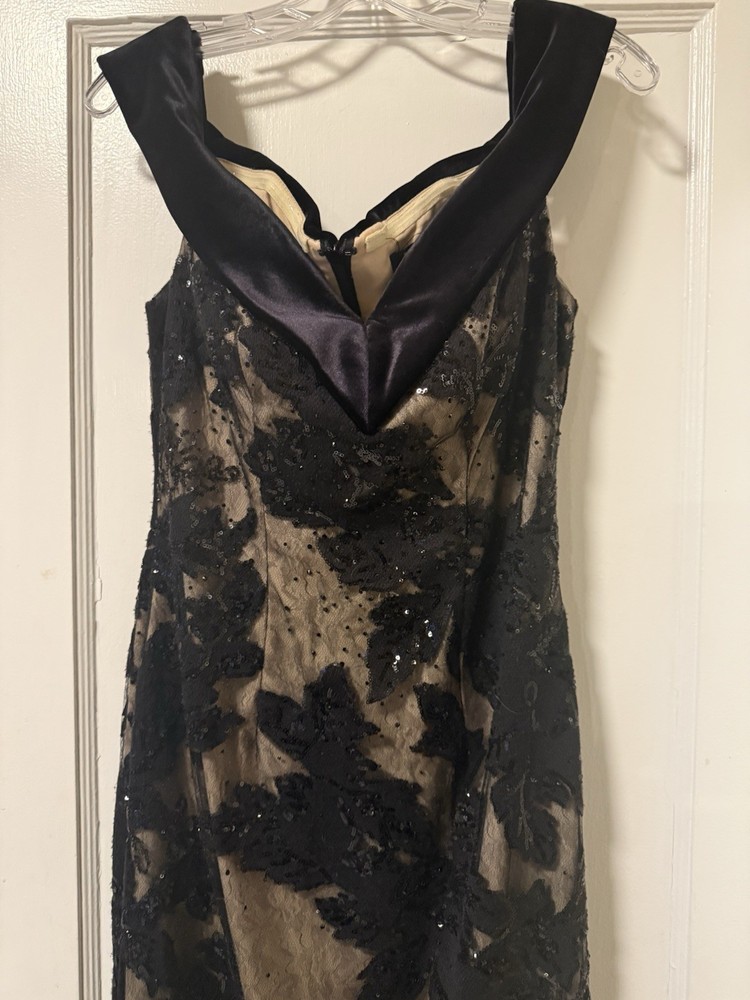 Terani Couture Midi 40s Glamour Evening Dress 10 Black Lace Excellent sparkly