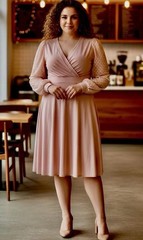 Dress Medium Blush Pink Lacy Faux Wrap Fairycore Seta T V Neck Flowy Long Sleeve