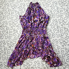 A.L.C. Purple Paisley Halter Sleeveless Smocked Dress Womens Size 14 Silk Blend