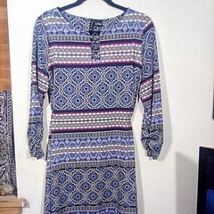 New Directions Blue printed pullover shift dress Size: M