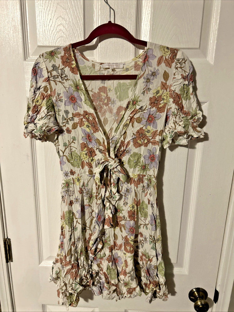 OLIVACEOUS Lightweight Crinkle Floral Open & Ruffle Detail Dress Size M