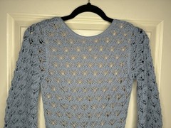 Meshki NWT Aileen Ruffle Crochet Mini Dress in Steel Blue Size XS Longsleeve