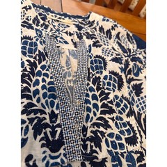 Lola Australia Blue White Pineapple Print Tiered Midi Tunic Dress Bell Sleeve Sm