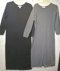 2 Vintage Real Comfort Long Sweater Dress Cotton USA Black Gray Sz S Petite