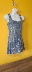 Womans size 10-12 whimsical Sun Fairy mini dress blue sparkly gold embroidery