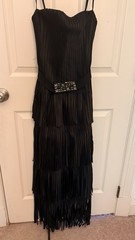 BCBGMAXAZRIA Black Sweetheart Spaghetti Strap Fringe Beaded Tiered Zip 0
