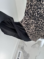 Halogen Taupe Black Leopard Print Shift Dress Pleated Lined Round Neck L