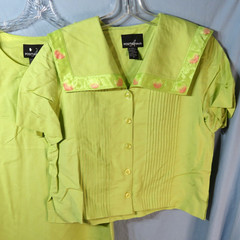 VTG POSITIVE ATTITUDE Green Dress/Jacket Set LARGE COLLAR OVERLAY Linen Blend 8
