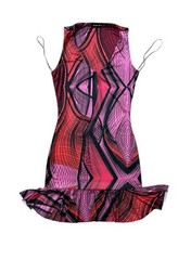 Wavey Vibrant Multicolor Abstract Print Mini Dress Size 6US Ruffle Hem