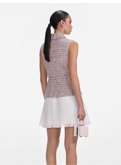 Self-Portrait Tweed Patchwork Pleated fabric chiffon Sleeveless Dresses Belts