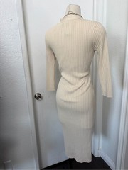 eva mendes for New York & Company Cream Ribbed V-Neck Button Midi Dress