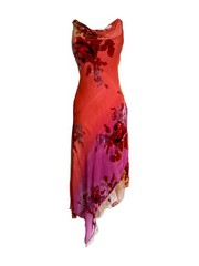 Betsey Johnson Orange & Pink Rose Floral Velour Dress S
