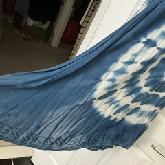 Exist Blue/White Tie Dye Shift Midi Dress One Size Sleeveless V-Neck Embroidered