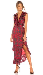SALONI Budapest Red Floral Burnout Satin Silk Georgette Ruffle Dress 6US = 10UK
