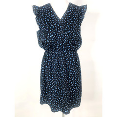 41 Hawthorn Dress Womens Large Blue Floral Flutter Sleeve Wrap Style Cottagecore
