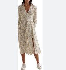 Na-kd Light Yellow & Blue Ditsy Floral Viscose Button Front Midi Dress size 10